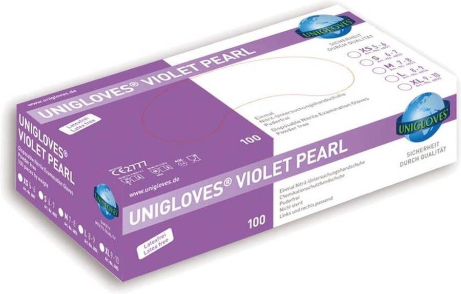 Unigloves Nitril wegwerp handschoenen voor manicure en pedicure behandelingen Violet Pearl- maat M 100 stuks