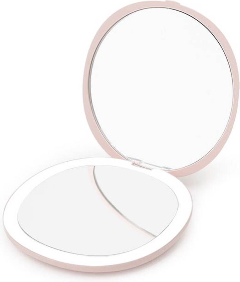 Uniq Compacte dubbelzijdige reisspiegel met LED (5x vergroting) Make up spiegel met verlichting Roze