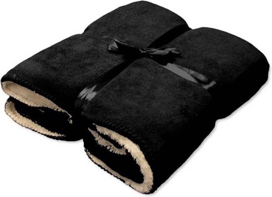 Unique Living Pluche plaid deken zwart 130 x 160 cm Warme plaids dekens Kleedje Woonaccessoires