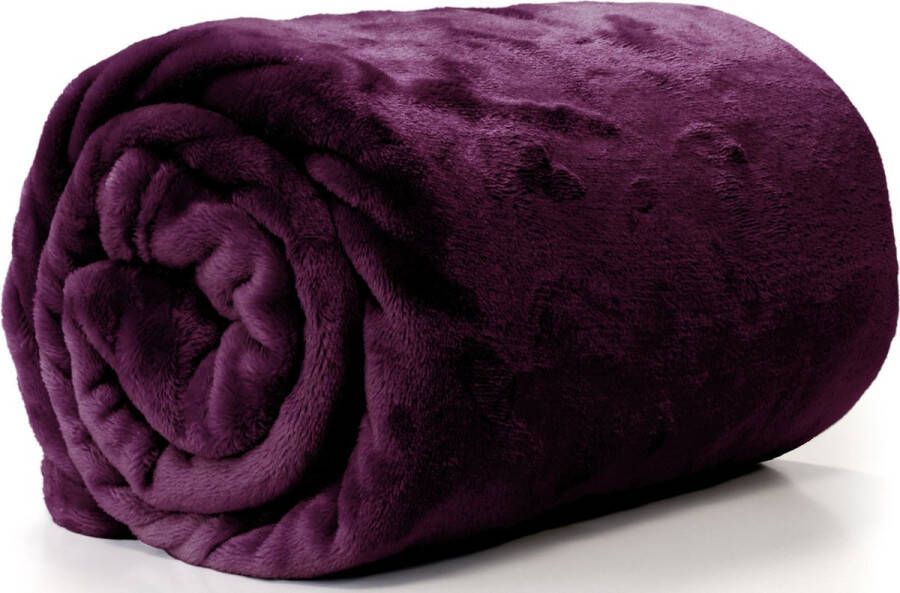 Unique Living Enzo Fleece deken plaid donker paars polyester 130 x 180 cm Plaids