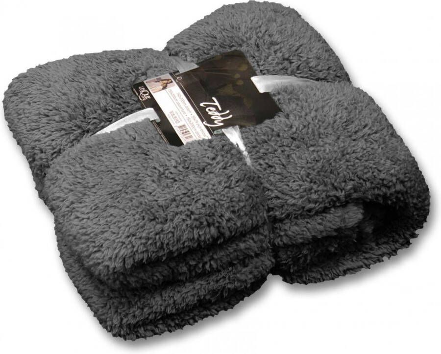 Woonexpress Plaid Teddy Grijs Polyester Donkergrijs 200x150x0cm (hxbxd) Unique Living