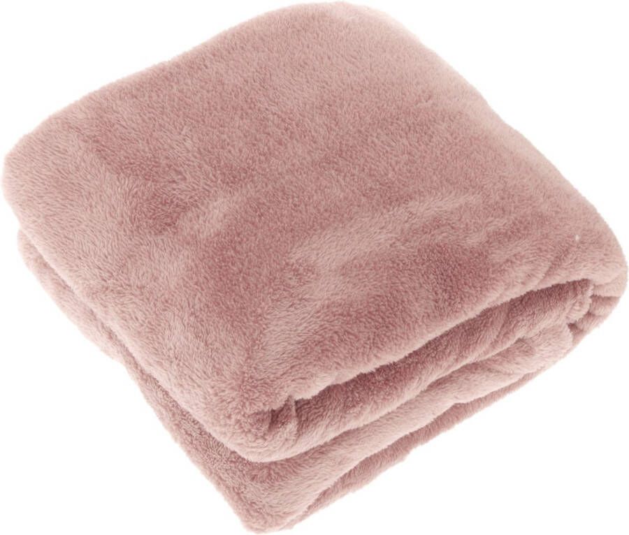 Unique Living plaid deken Justin oud roze polyester 150 x 200 cm Plaids