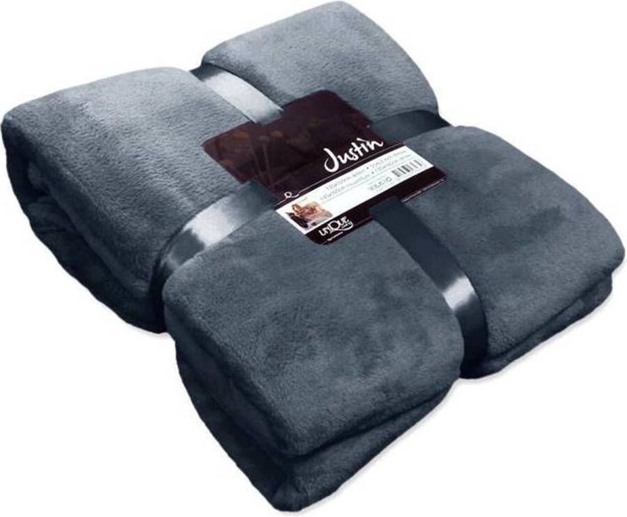 Unique Living plaid deken Justin blauw polyester 150 x 200 cm Plaids