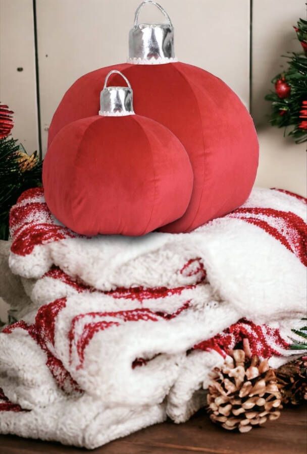 Unique Living Kerst Decoratie Sierkussen Kerstbal Kerstkussen Rood 2 Stuks