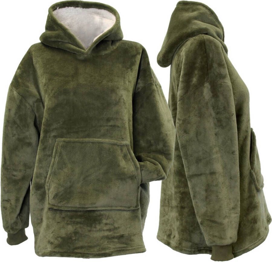 Unique Living Kids Oversized hoodie plaid met mouwen 75x63cm Deep green Groen