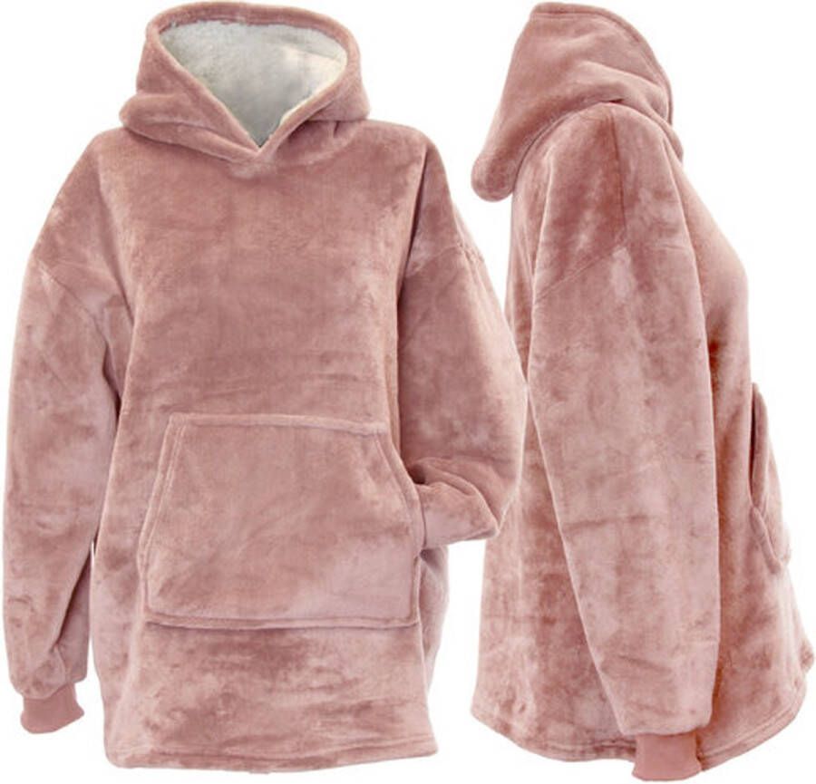 Unique Living Kids Oversized hoodie plaid met mouwen 75x63cm Old pink Roze