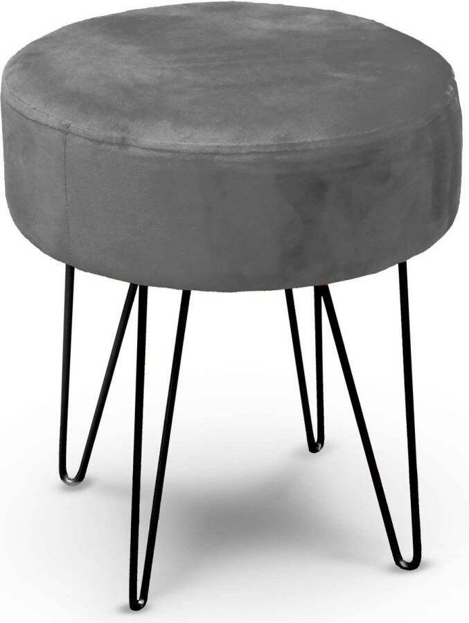 Unique Living Kruk Davy velvet grijs metaal stof D35 x H40 cm Krukjes