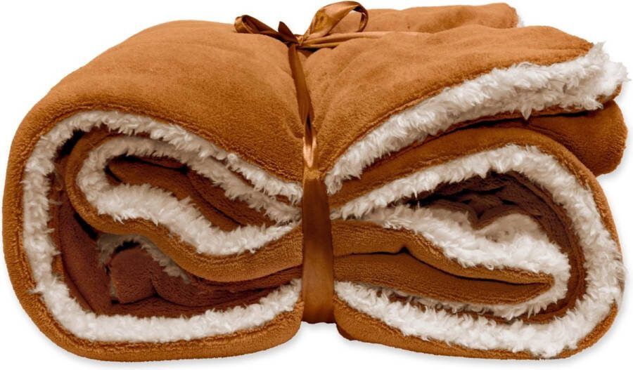 Unique Living | Lars coral fleece|suede plaid 150x200cm leather brown