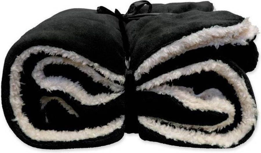 Unique Living | Lars coral fleece suede plaid 150x200cm black | Kussen woonkamer of slaapkamer