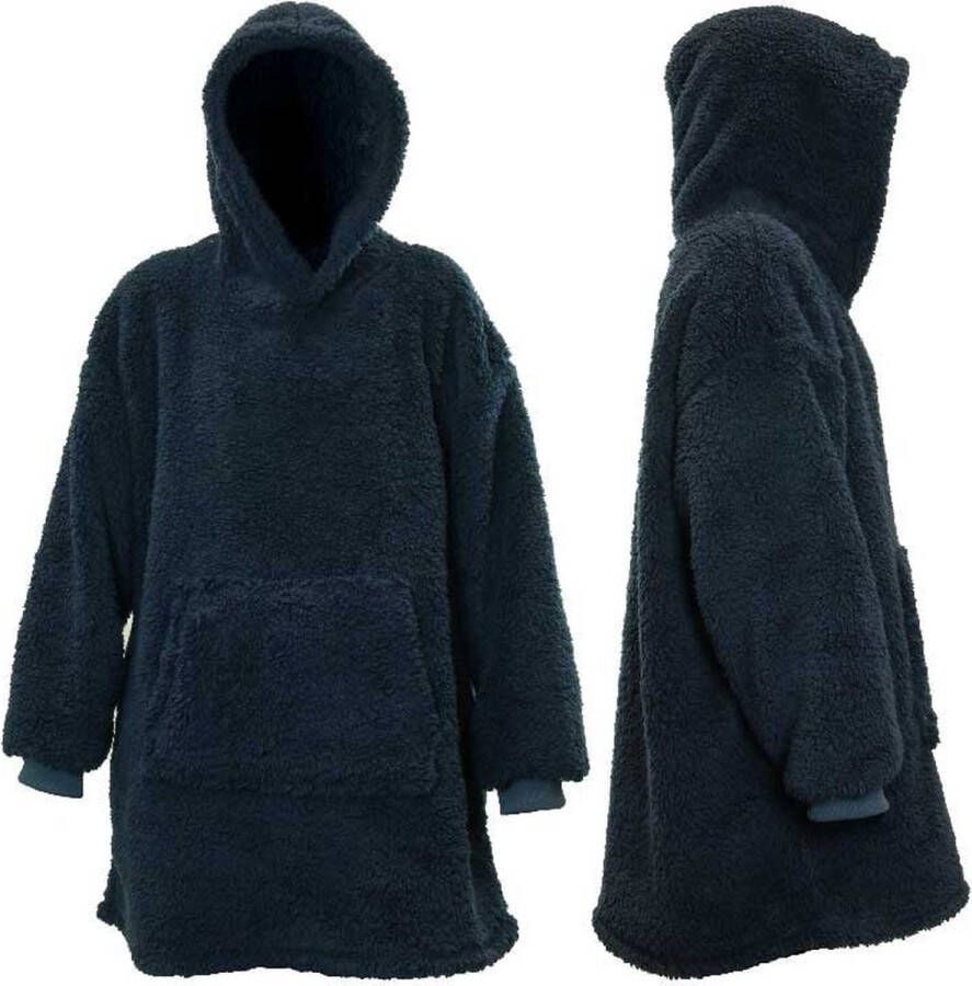 Unique Living Oversized Teddy Fleece Hoodie Dark Blue