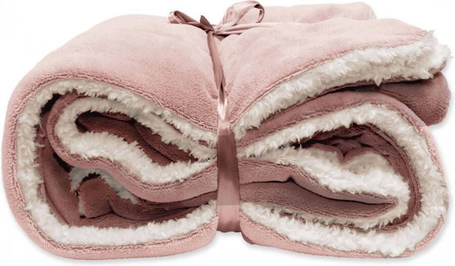 Unique Living Pluche plaid deken Lars oud roze polyester 150 x 200 cm Plaids