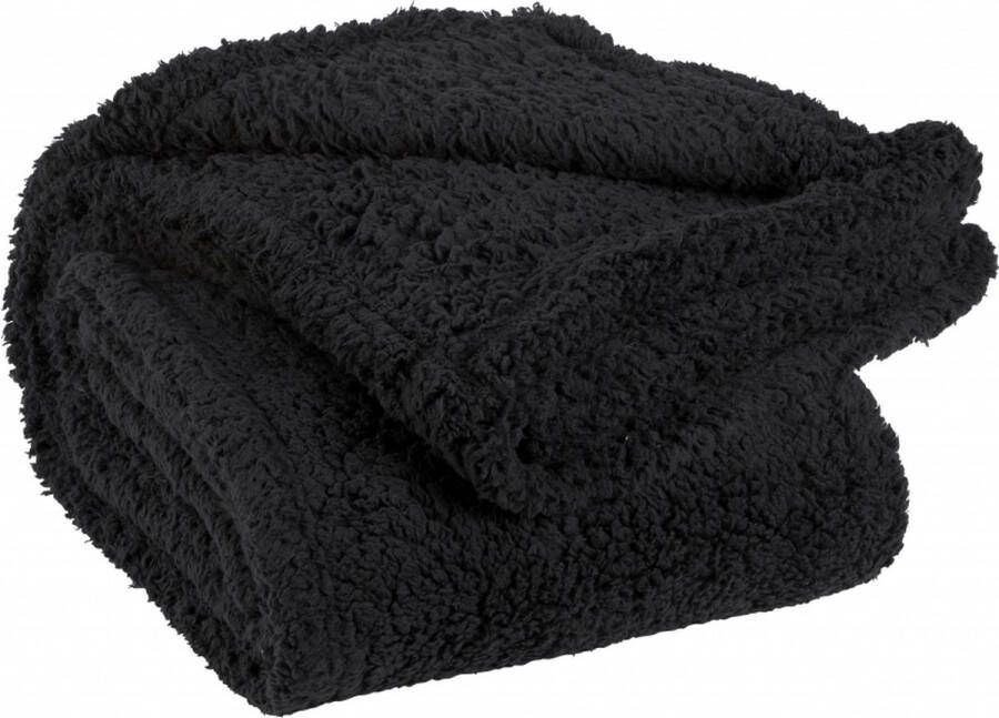 Unique Living Plaid deken Teddy zwart polyester 150 x 200 cm Plaids