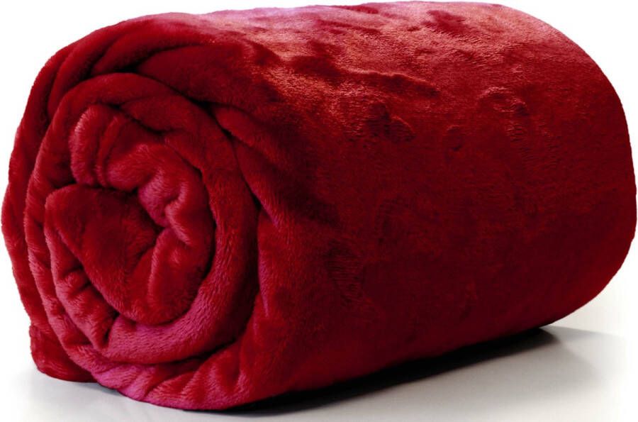 Unique Living Enzo Fleece deken plaid 130 x 180 cm fluweel rood Plaids