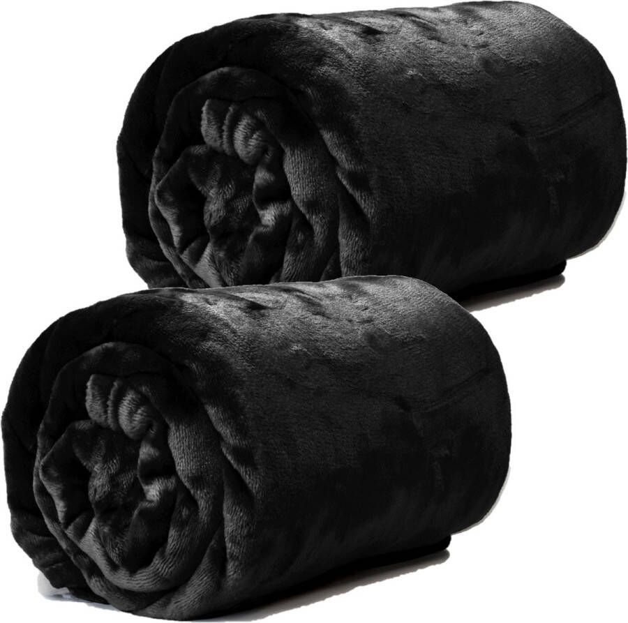 Unique Living Enzo Fleece dekens plaids 2 stuks 130 x 180 cm zwart Plaids