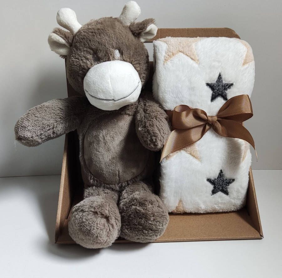 Unique Living Teddybeer met lakentje Rendier Kraamgeschenk 1ste knuffel Superzacht