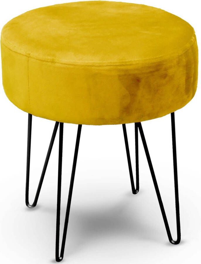 Unique Living velvet kruk Davy oker geel metaal stof D35 x H40 cm