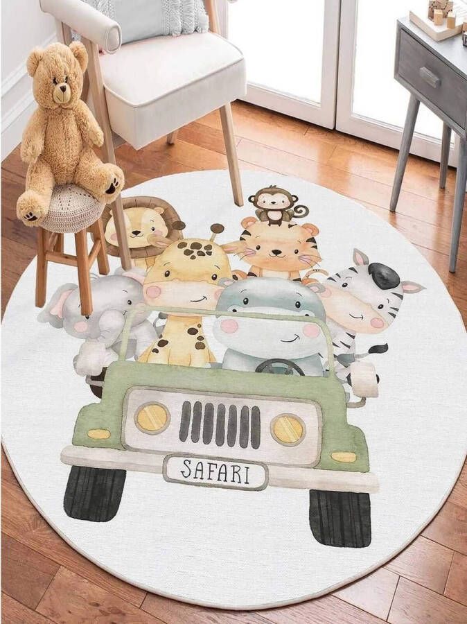 Unique-Treasure Schattig roze baby tapijt met safaridieren 110 x 110 cm