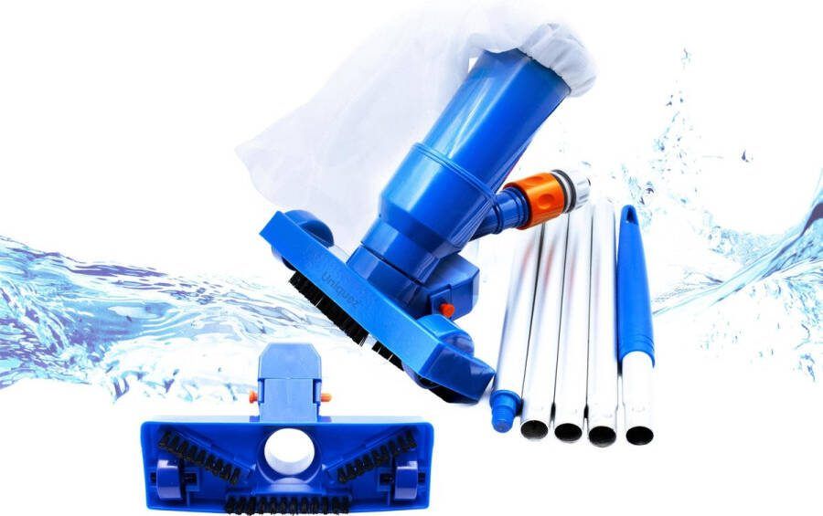 Uniquez Zwembad stofzuiger met borstels Bodemzuiger zwembad Zwembadstofzuiger Zwembad onderhoud Zwembad bodem reiniging inclusief stang Blauw