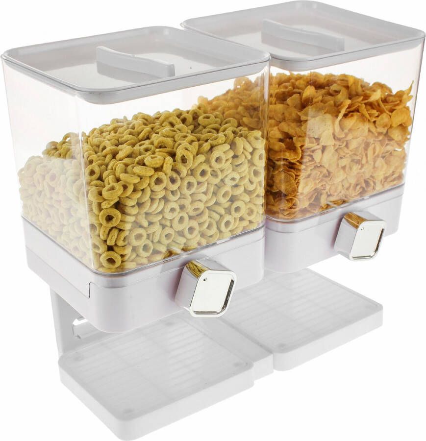 United Entertainment Luxe Cornflakes Dispenser Dubbele Voorraadbus voor ontbijtgranen Keuken accessoire 34x16 5x31 5 cm Wit