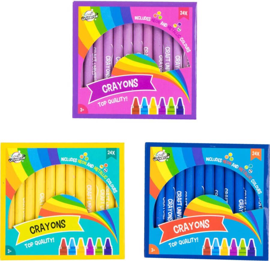 Craft universe Waskrijt Waskrijtjes voor Kinderen 72 stuks Inclusief Neon en Metallic kleuren