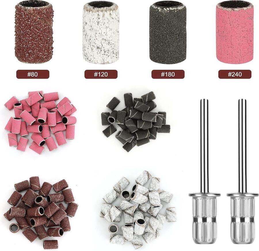 Universeel Nagelfrees schuurrolletjes Mix set 4 80 120 180 240 Grid inclusief 2 mandrel bitjes 120 stuks Nagelfrees Kunstnagels Schuurrollen Schuurrolletjes 240 Schuurrollen 240 grit Schuurhulzen Mandrel bitje Mandrel Sanding bands nails