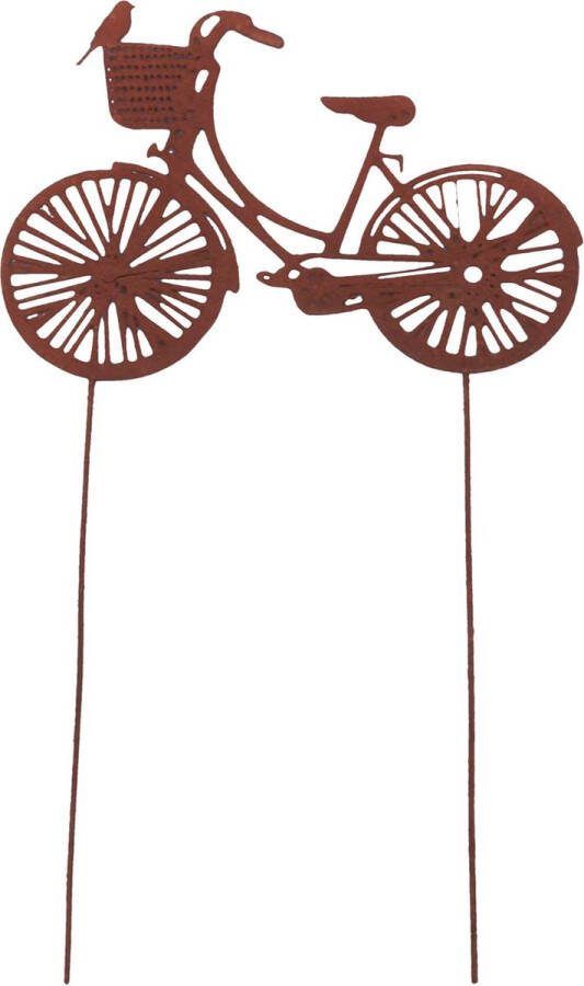 UNUS Fiets tuinsteker tuindecoratie in roestoptiek klein