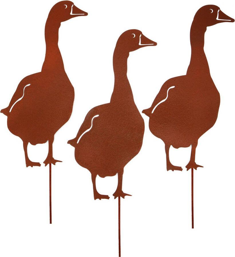 UNUS Gans tuinsteker set van 3 tuindecoratie in roestlook