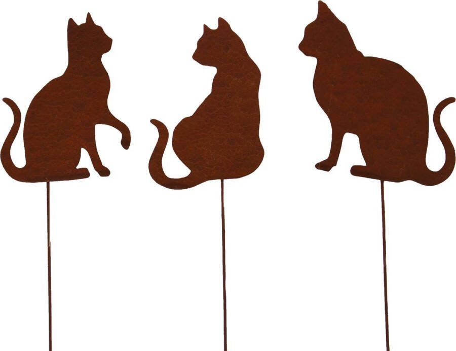 UNUS Katten tuinsteker set van 3 tuindecoratie roestlook roeststeker