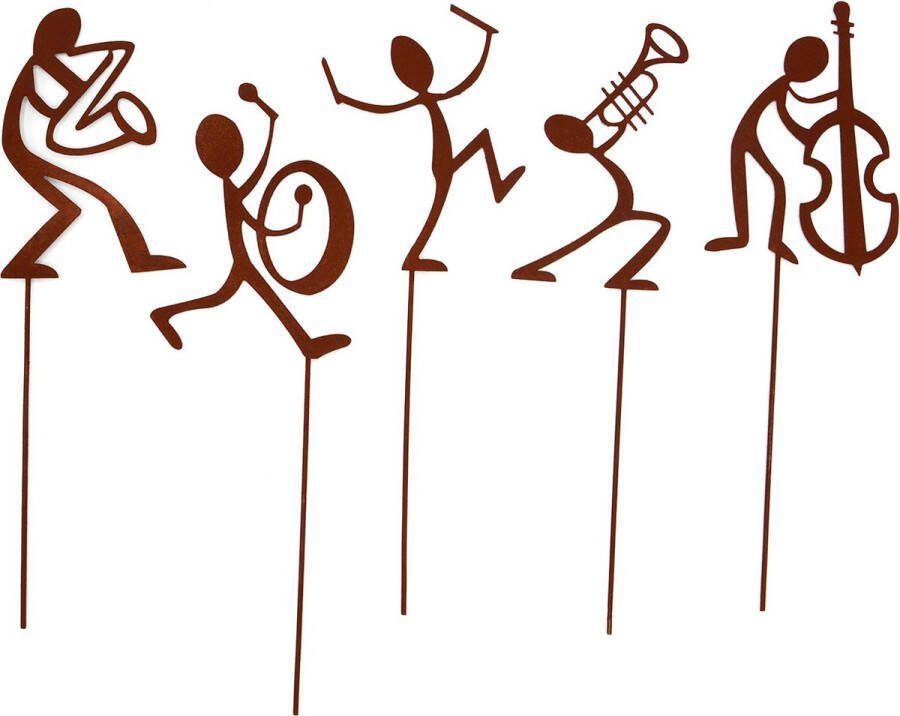 UNUS Muzikanten tuinsteker 5-delige set tuindecoratie roestlook