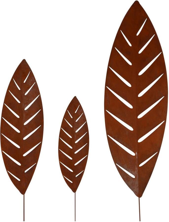 UNUS Palmbladeren tuinstekers 3-delige set metaal roest 50 70 100cm