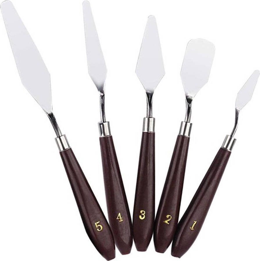 Merklose- Luxe Paletmessen Met Ergonomisch Handvat Schildersmessen Voor Schilderen Verf Olieverf Acrylverf Kunst & Hobby Paletmes Schildersmes Schilders Messen Spatels Schilder Messenset Set Van 5 Stuks