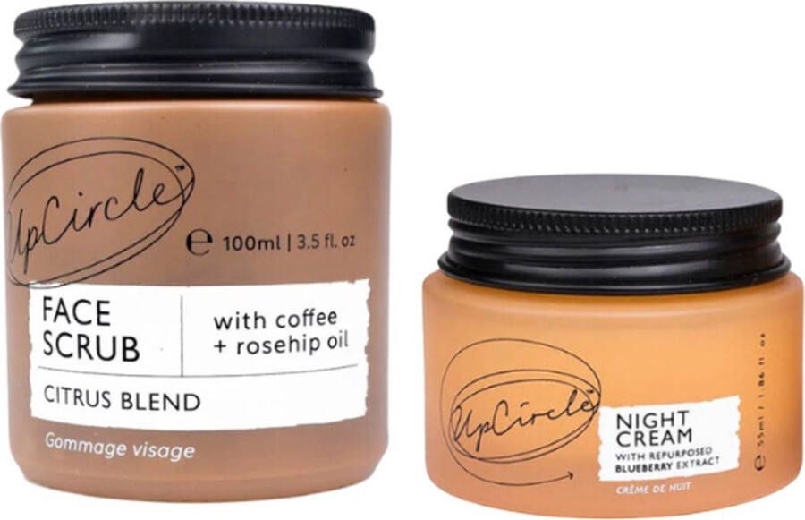 UpCircle Nachtcrème & Coffee Face scrub Upcycled bosbessen & koffiedik Met Hyaluronzuur & Niacinamide