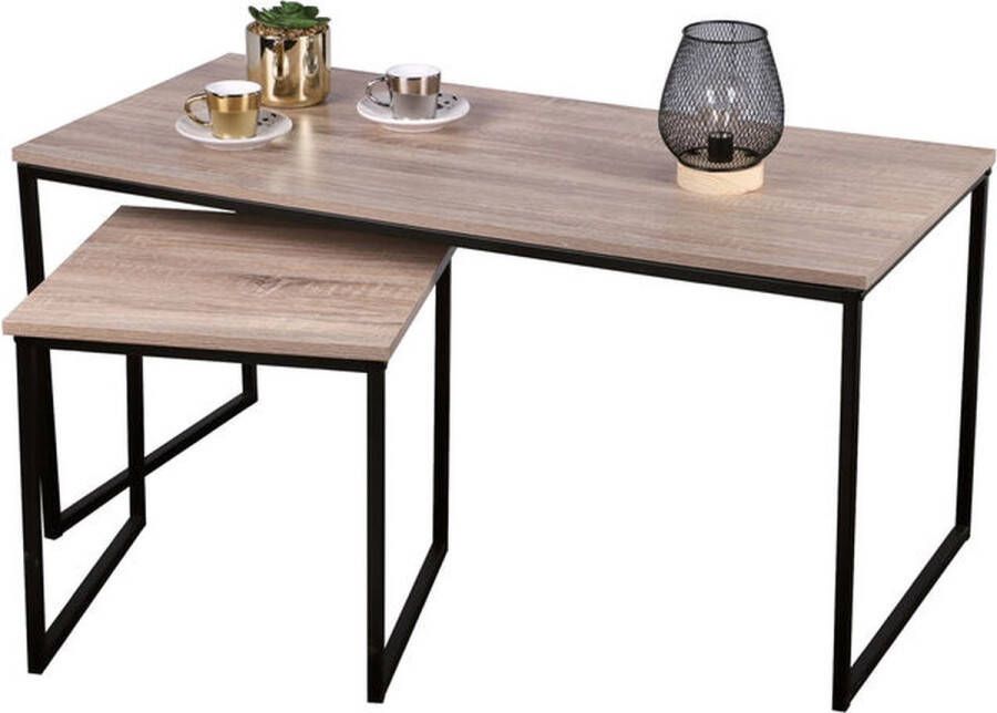 Urban Living 2-delig Salontafel & Bijzettafel Industrieel design MDF Hout Metalen frame