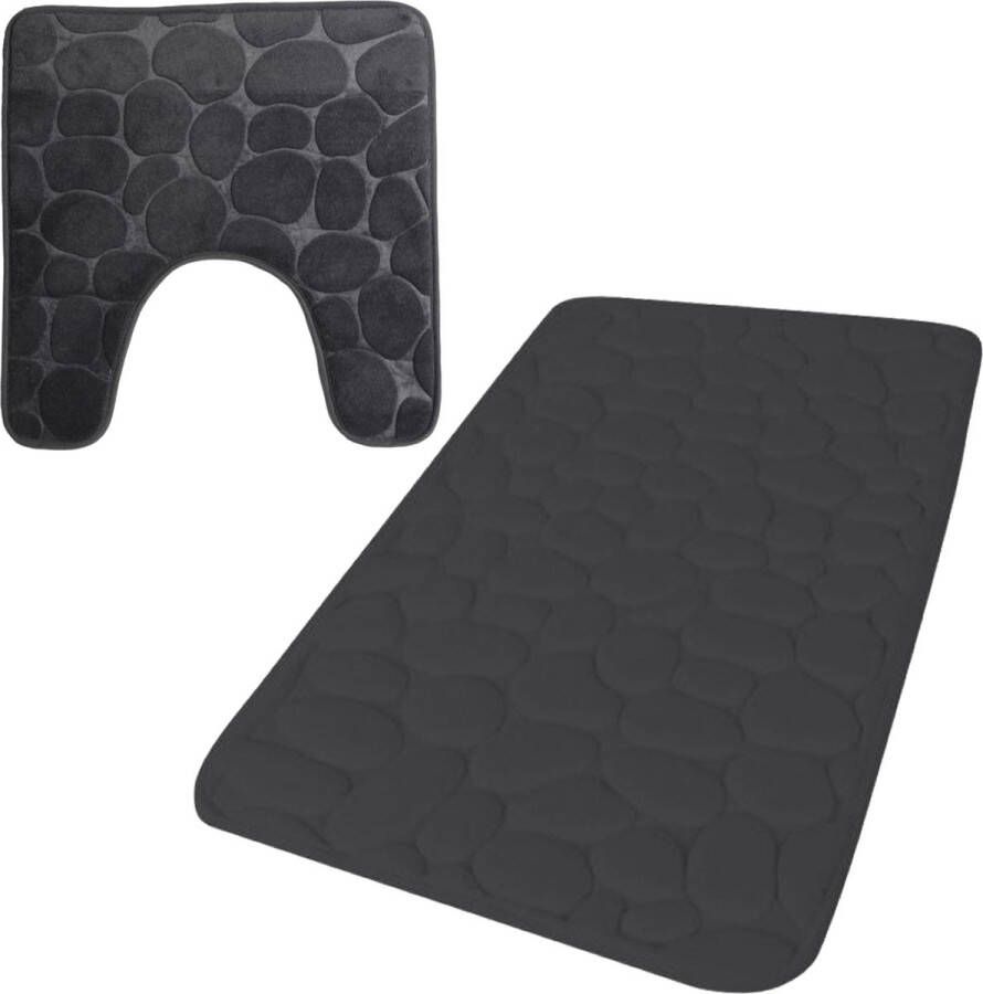 Urban Living badkamer droogloop matjes tapijt set 2x stuks memory foam antraciet Badmatjes