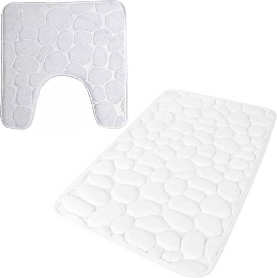 Urban Living badkamer droogloop matjes tapijt set 2x stuks memory foam parel wit