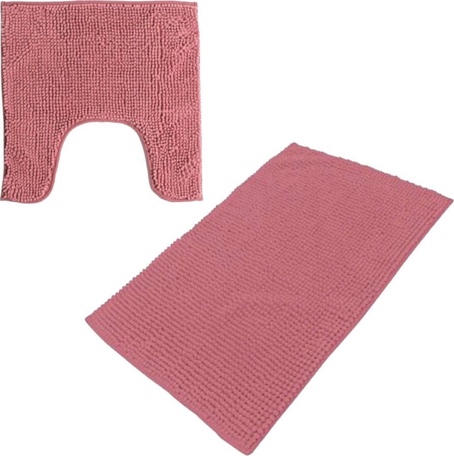 Urban Living badkamer droogloop matjes tapijt set 2x stuks polyester oud roze