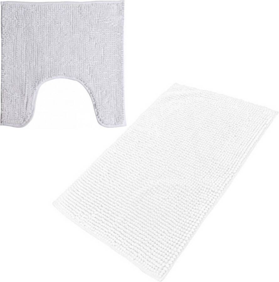 Urban Living badkamer droogloop matjes tapijt set 2x stuks polyester parel wit