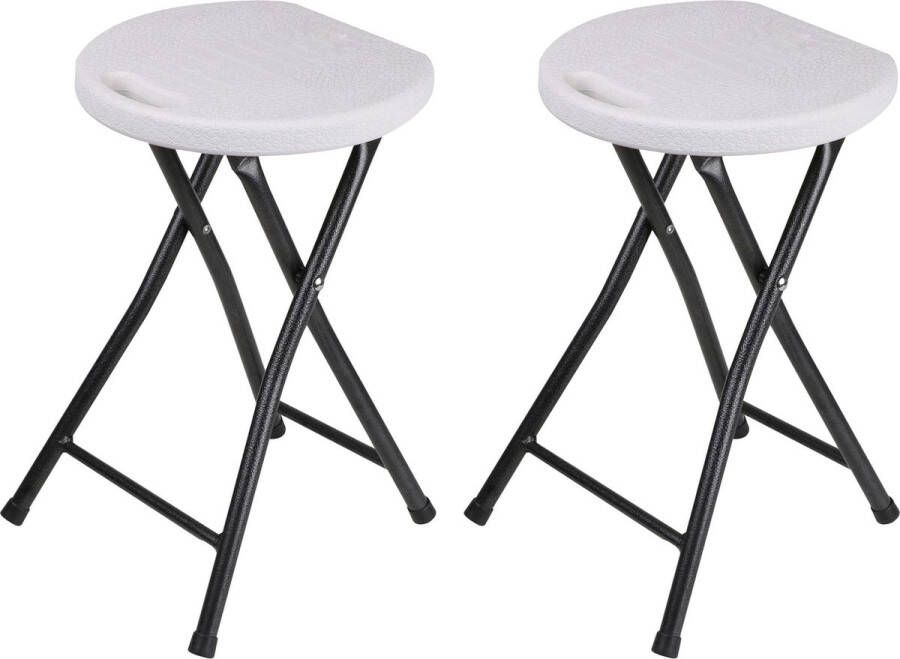Urban Living bijzet krukje stoel 2x Opvouwbaar wit zilver D30 x H45 cm Krukjes