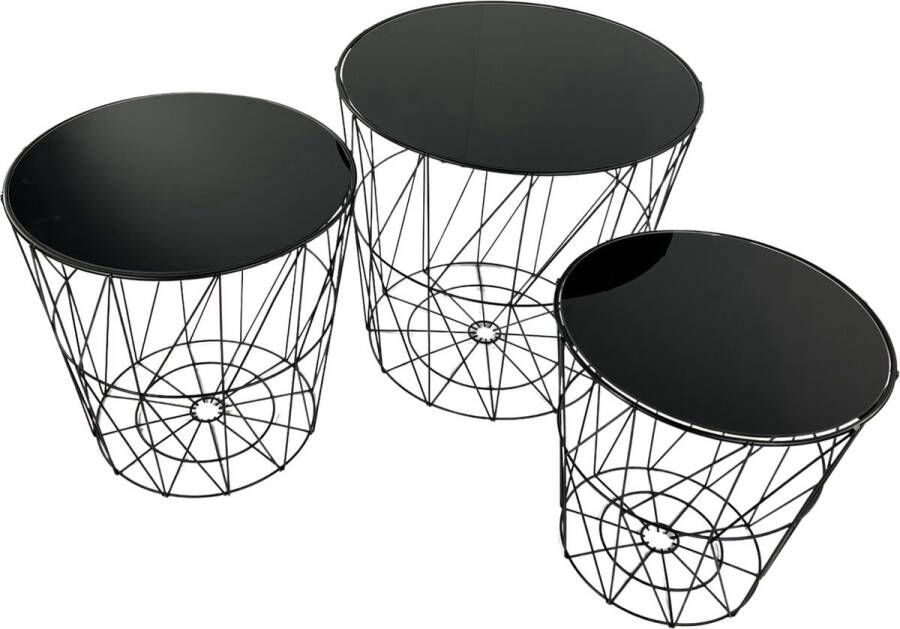 Urban Living Bijzettafel set van 3 Zwart Rond- Metaal Modern