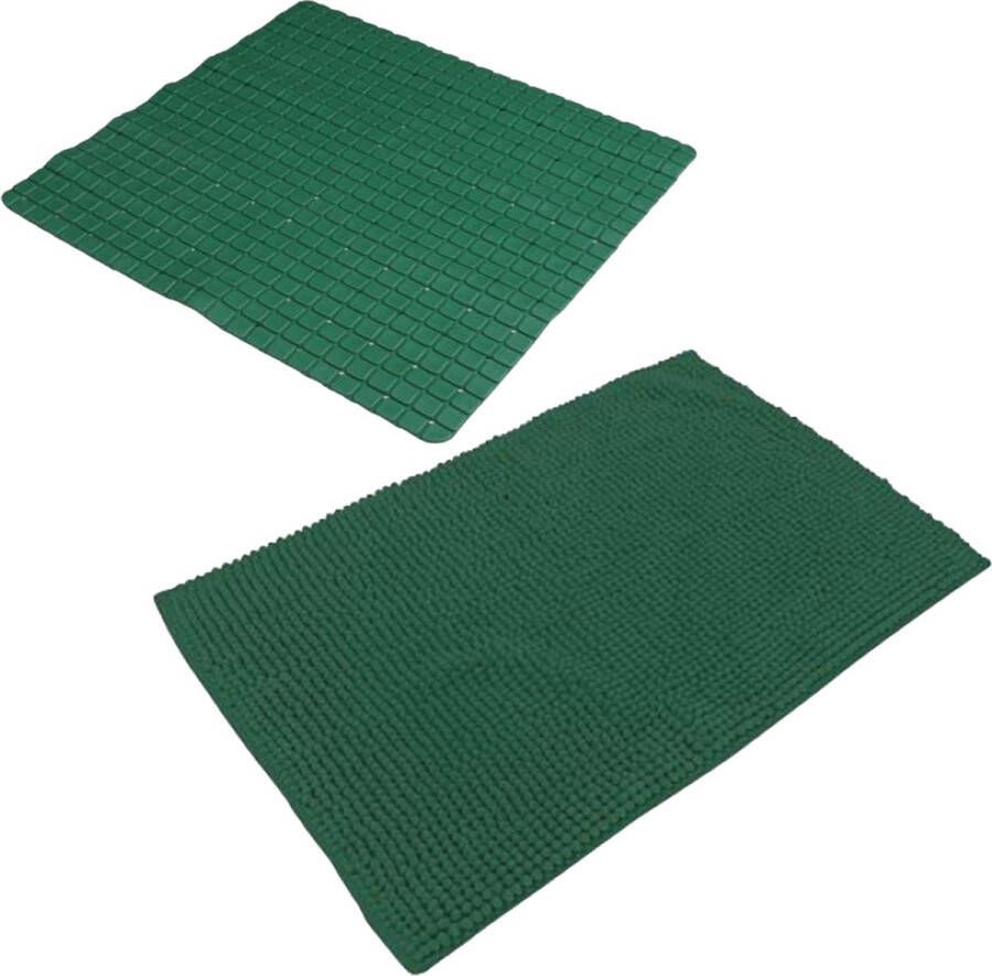 Urban Living Douche anti-slip en droogloop mat tapijt badkamer set rubber polyester donkergroen