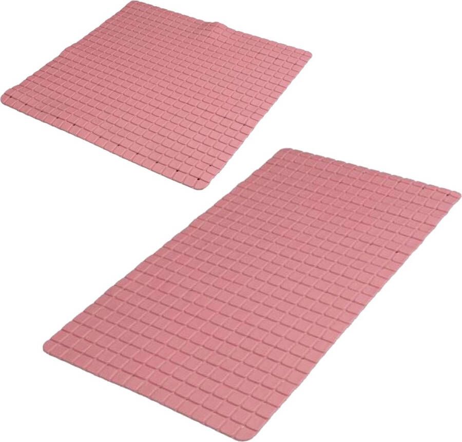 Urban Living Douche badkamer anti-slip matten set 2x stuks rubber oud roze