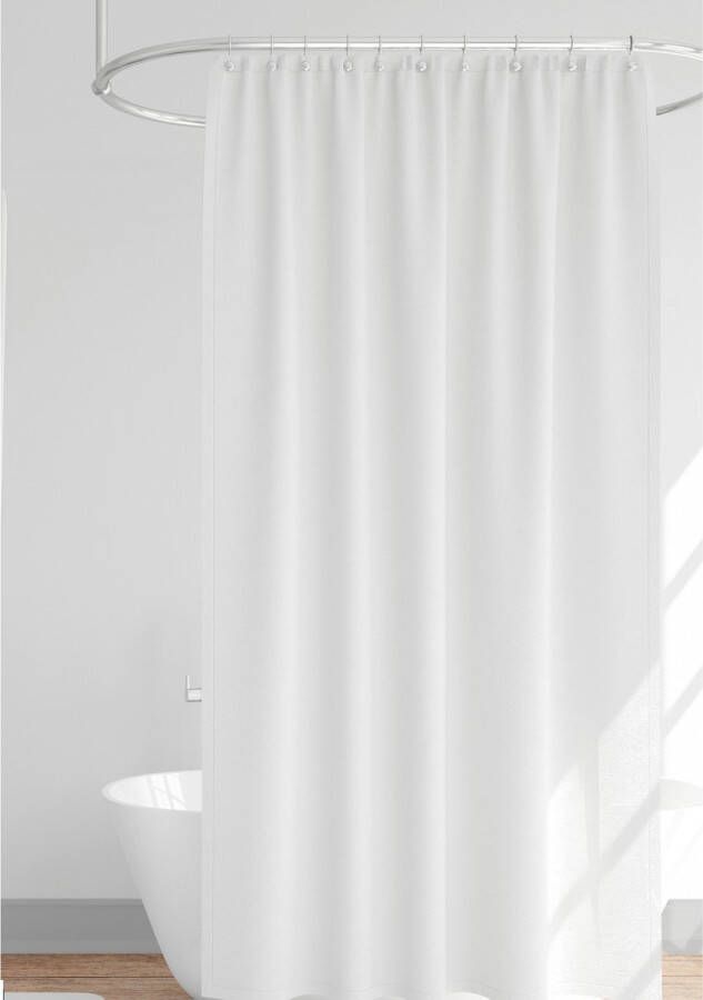 Urban Living Douchegordijn met ringen wit met relief polyester 180 x 200 cm wasbaar Douchegordijnen