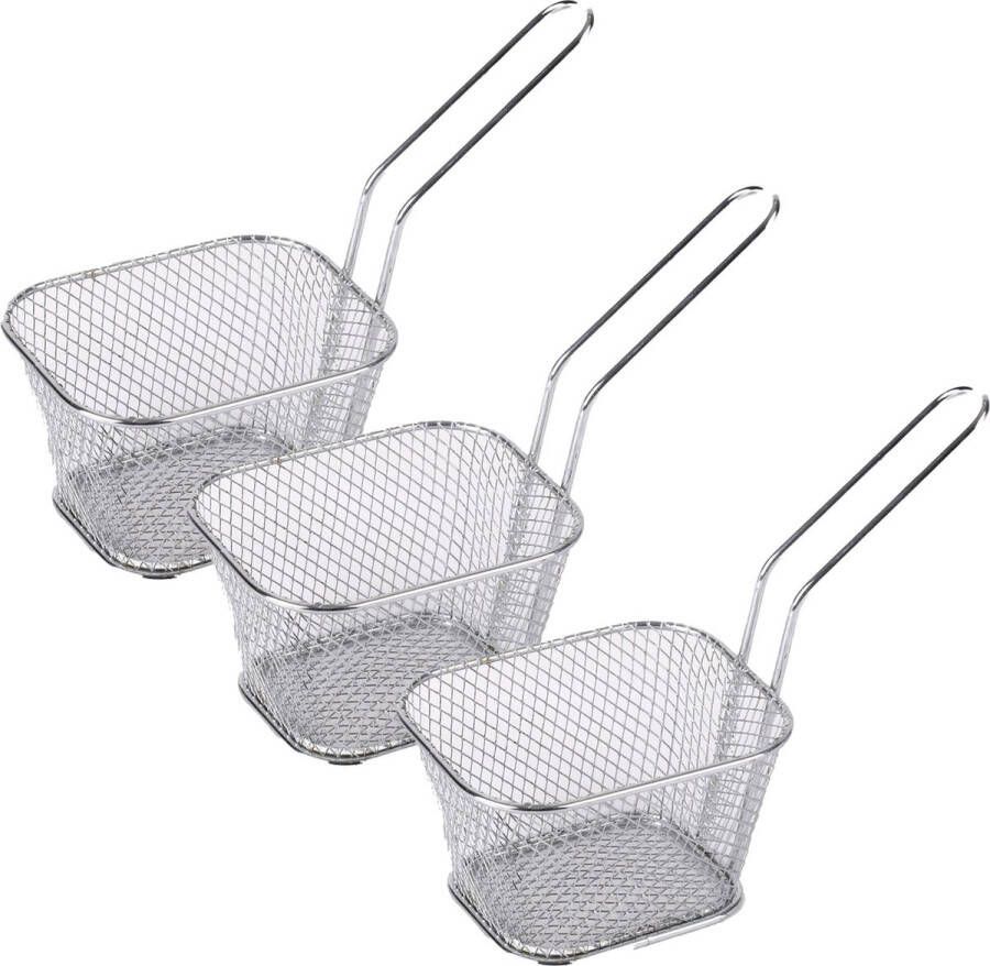 Urban Living Frietmandje patat serveermandje 6x zilver RVS 18 x 8 x 12 cm
