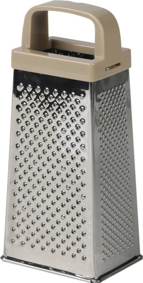 Urban Living Keuken hand rasp 4-zijdig met kunststof handvat zilver beige 9 x 7 x 20 cm Raspen