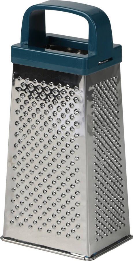 Urban Living Keuken hand rasp 4-zijdig met kunststof handvat zilver blauw 9 x 7 x 20 cm Raspen