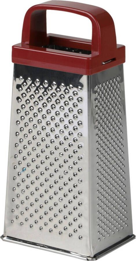 Urban Living Keuken hand rasp 4-zijdig met kunststof handvat zilver rood 9 x 7 x 20 cm Raspen