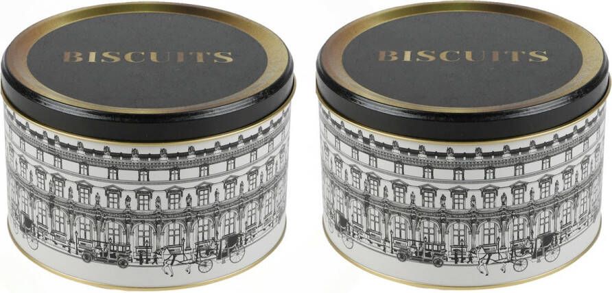 Urban Living koektrommel voorraadblik Biscuits 2x Versailles metaal wit zwart 17 x 11 cm Voorraadblikken