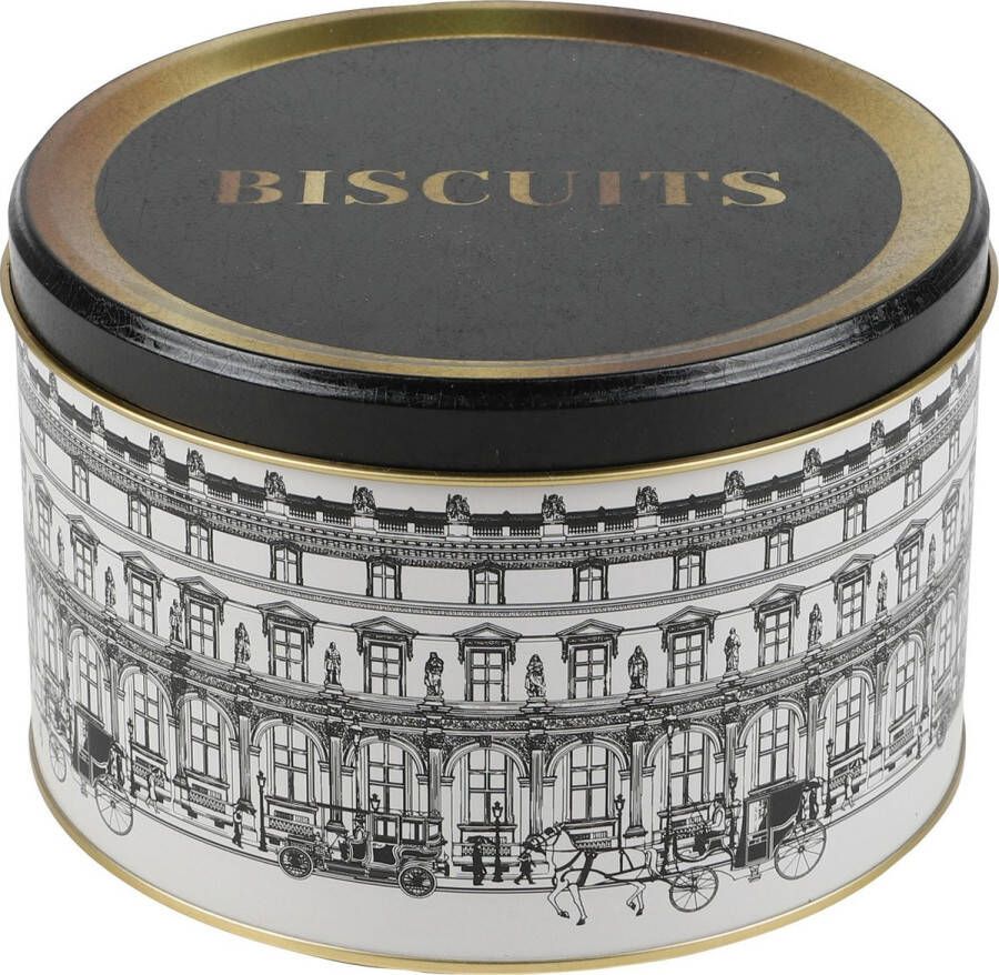 Urban Living koektrommel voorraadblik Biscuits Versailles metaal wit zwart 17 x 11 cm Voorraadblikken