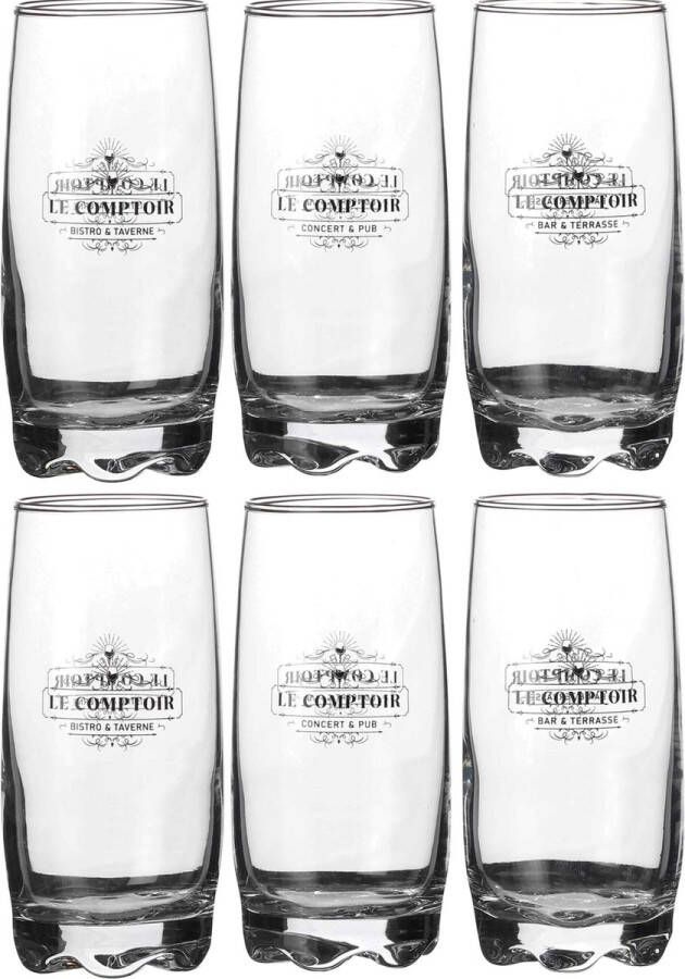 Urban Living longdrink water drinkglazen Comptoir gedecoreerd glas 6x stuks 390 ml Longdrinkglazen