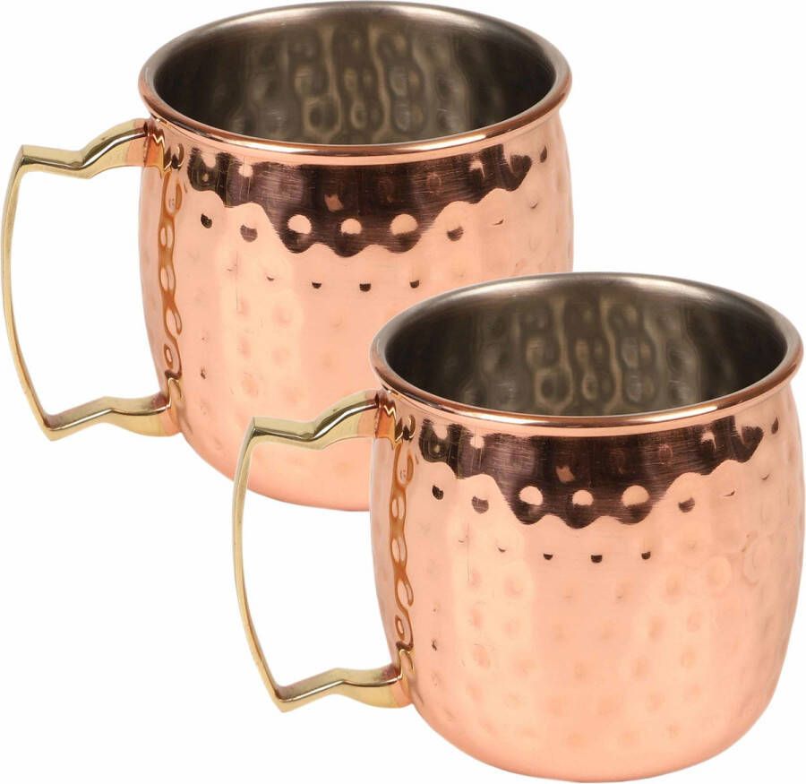 Urban Living Moscow Mule glas beker 2x RVS metaal koperkleurig 500 ml luxe cocktailglazen